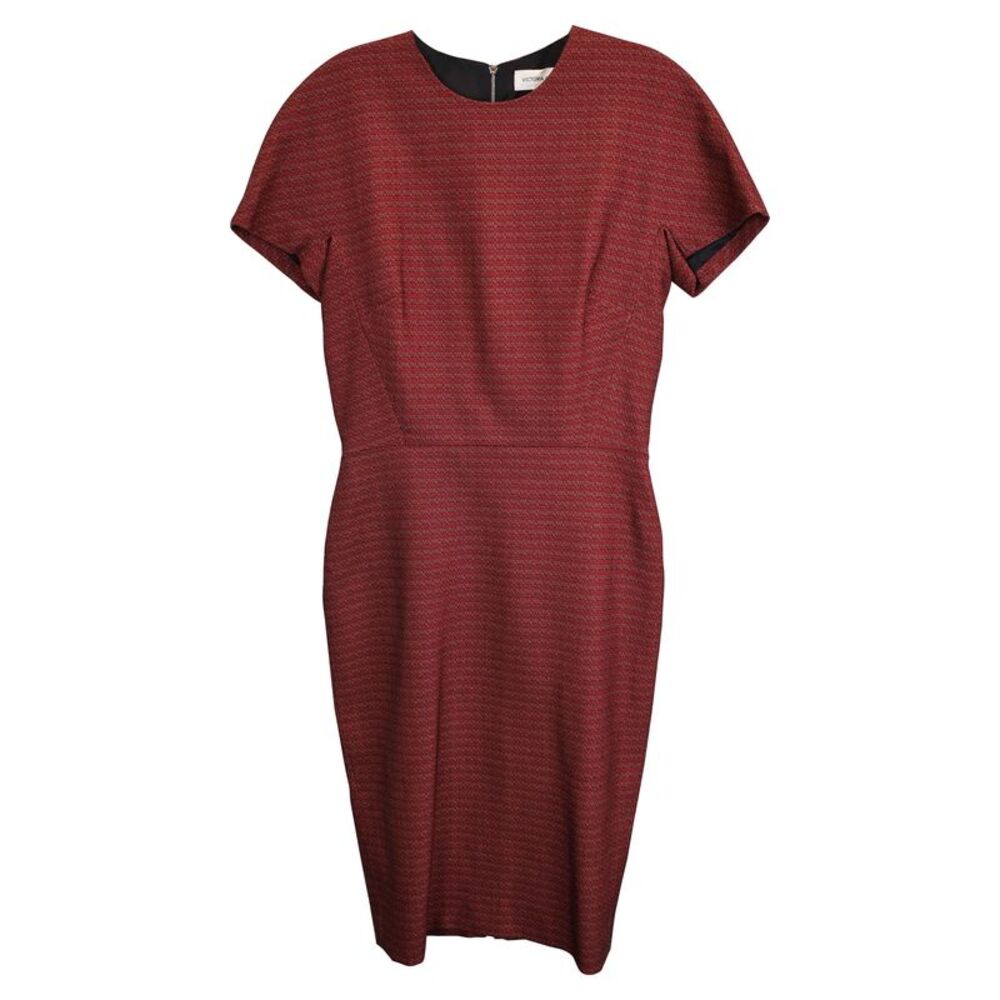 Victoria Beckham Stretch Jacquard Midi Dress in Burgundy Cotton